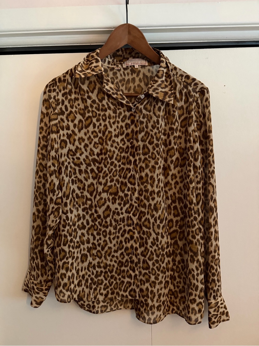 Leopard Print Long-Sleeve Button-Up Blouse - Brown